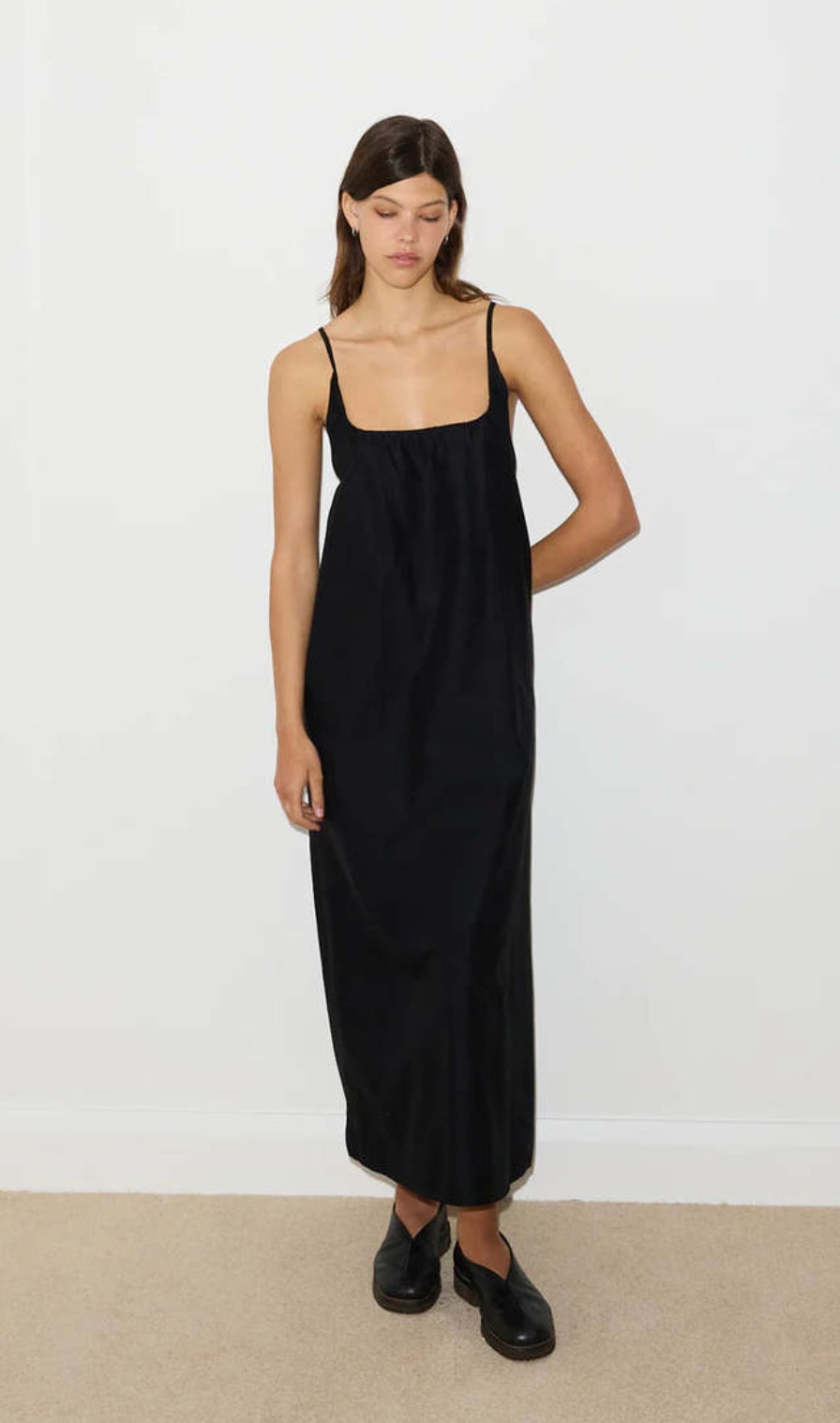 Deiji Studios Dress Xs The Simple Black Cotton Midi Minimalist Summer Relax